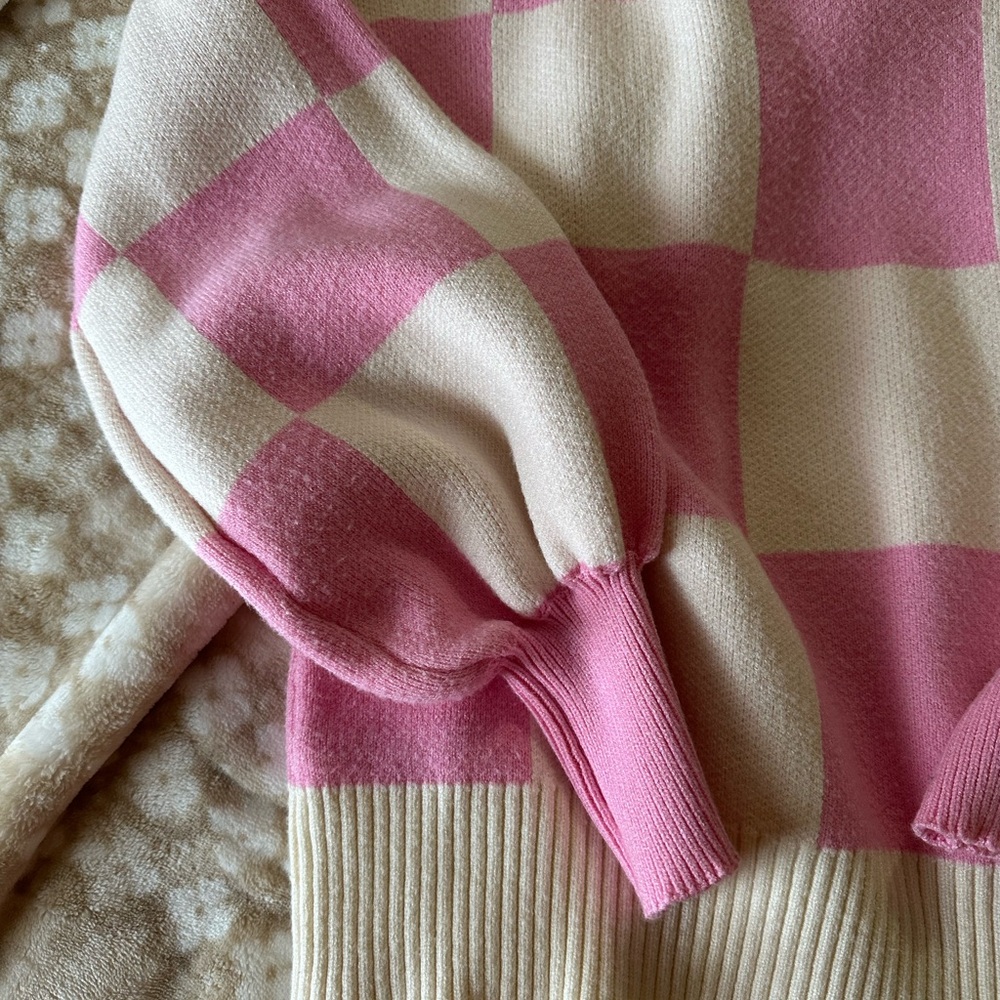 Amazon Pink and Cream Plaid Sweater
